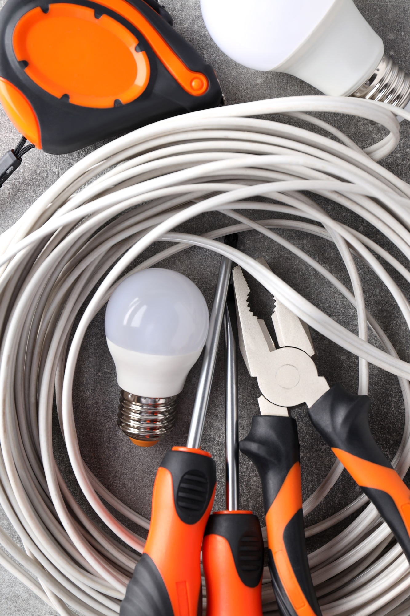 Concept of electrician or electrical tools, close up