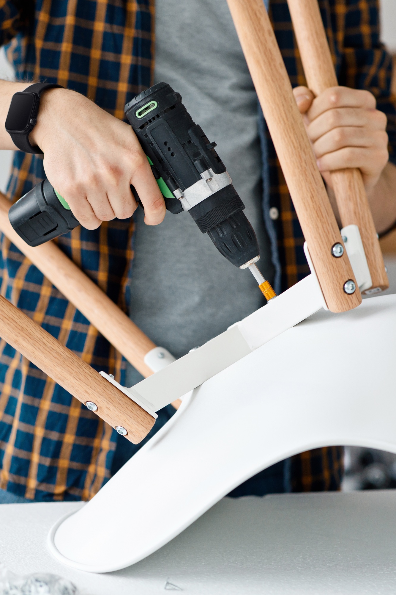Fix, repair or furniture assembly process, close up
